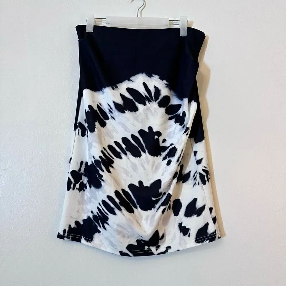 Grace Karin Womens Midi Pencil Skirt Abstract Pattern Back Zipper Black White XL